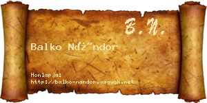 Balko Nándor névjegykártya